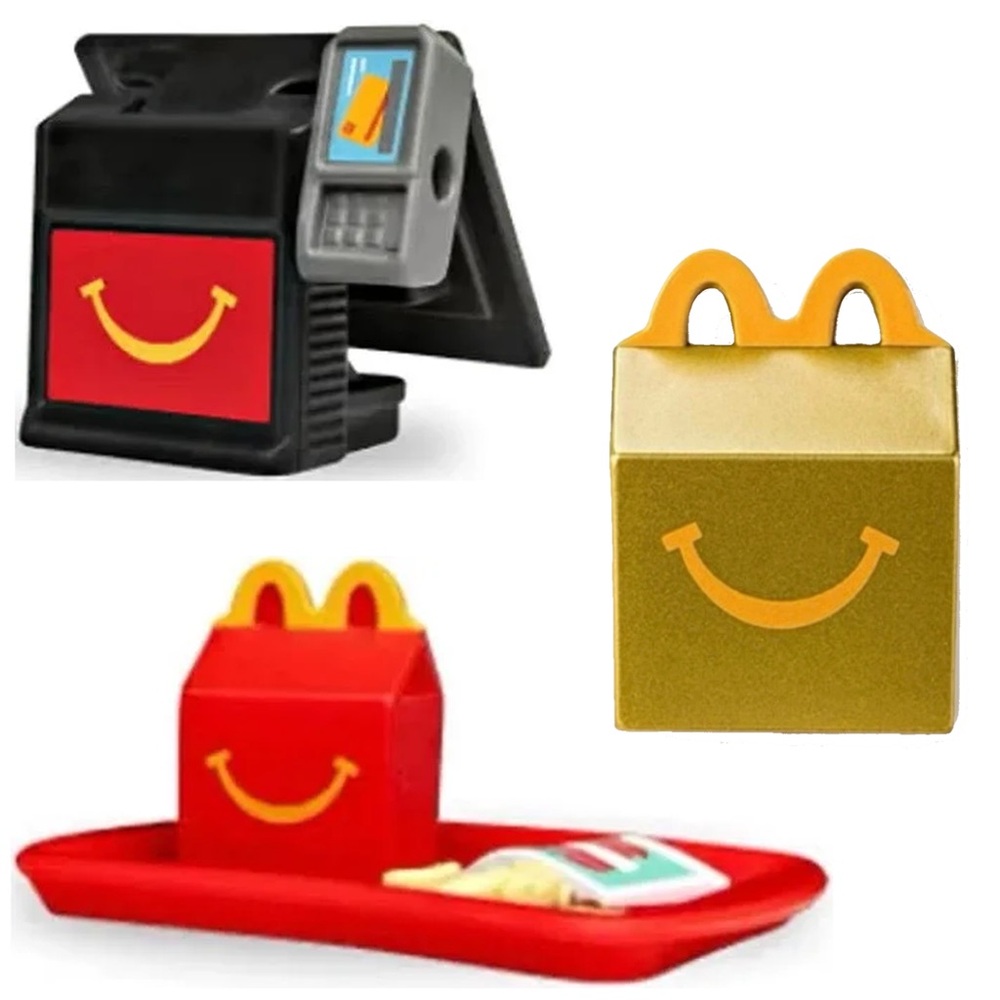 McDonald's Mini Toys 2025 (cash register, golden happy meal, happy meal tray)